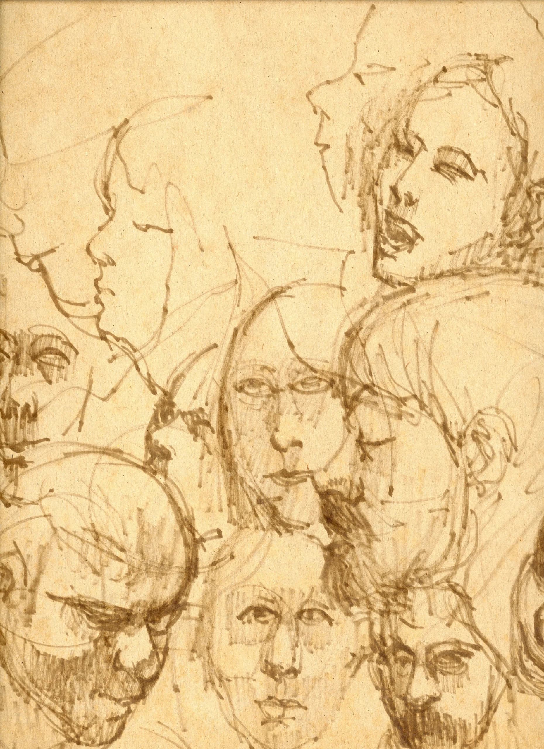 Sketch of multiple faces in various orientations